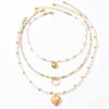European and American Bohemian Love Pendant Necklace Multi-layered Color Beaded Imitation Pearl Clavicle Chain