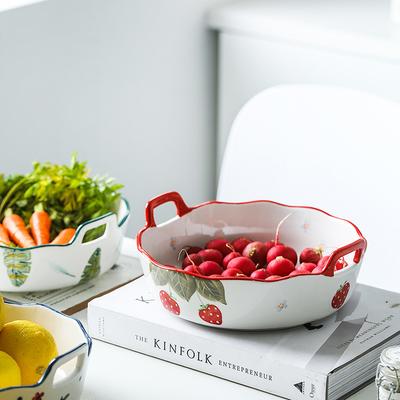 Ciotola da Insalata Cucina Nordica Cottura Ristorante Familiare Piatto da Frutta Verdura Colorato a Mano Due Manici