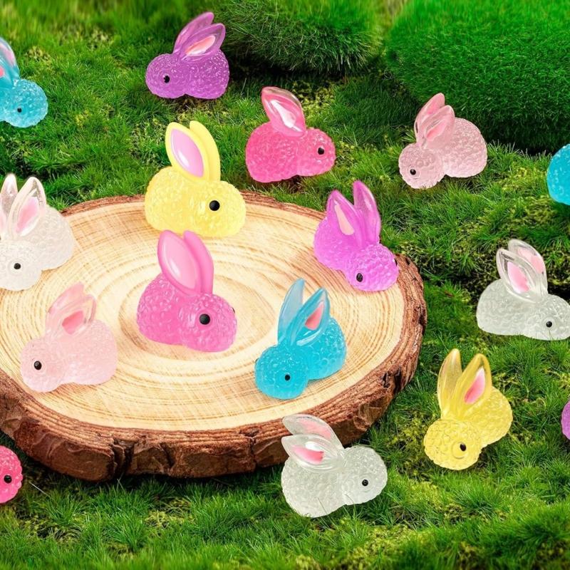 60 шт. смоляная светящаяся статуя кролика для внутреннего и наружного украшения мини — фото 5