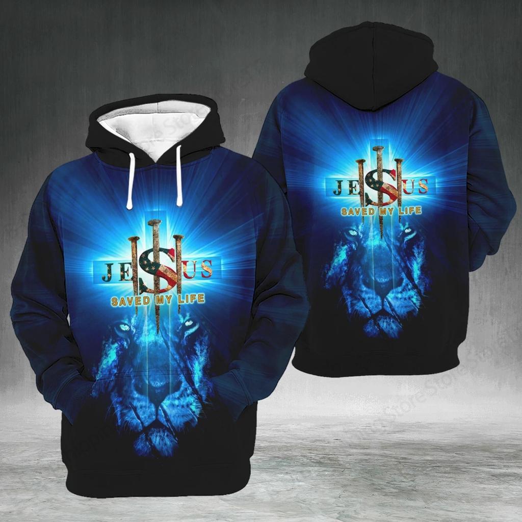 Lion Cross 3D Print Hoodie Men Women Fashion Jesus Faith Hoodie Sweatshirt Spring Autumn Coat Unisex Tracksuit Mens Clothng Teen