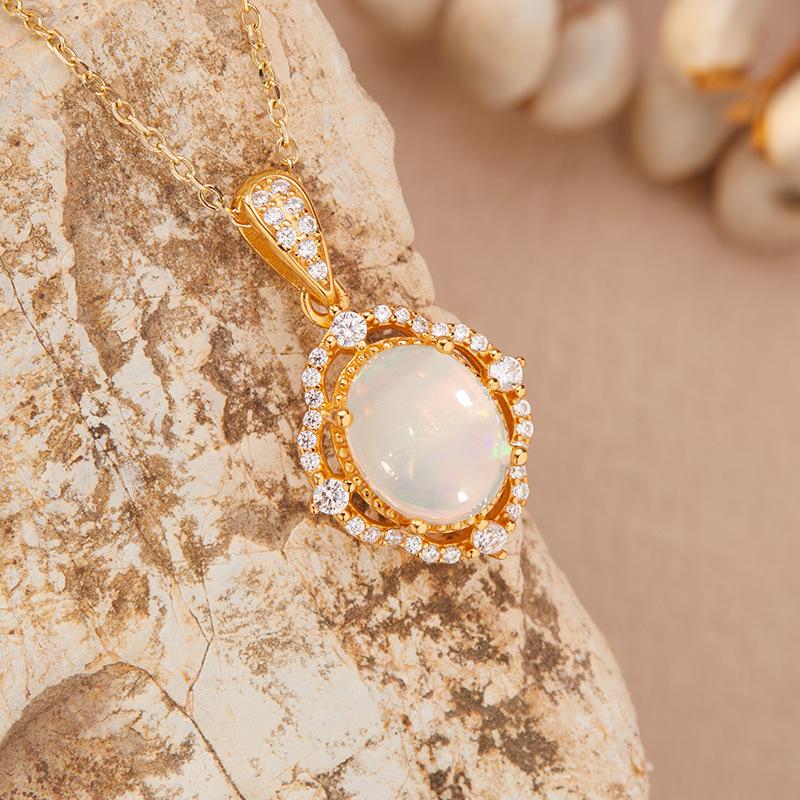 Natural Opal Amethyst Citrine Topaz Pendant Necklace Women'S Set S925 Sterling Silver Colored Jewelry
