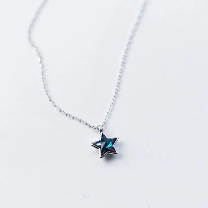 925 Silver Necklace Cute Five Pointed Star Smile Dimple Pendant for Women Girl Jewelry Gift