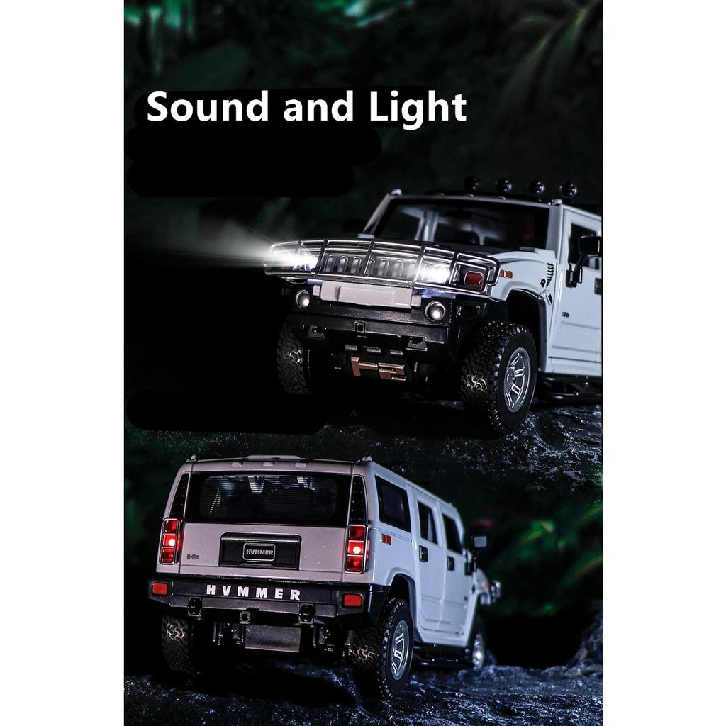 1/24 HUMMER H2 Alloy Car Model Diecast Metal Toy Off-road Vehicles Model Sound and Light Simulation Collection Children Toy Gift