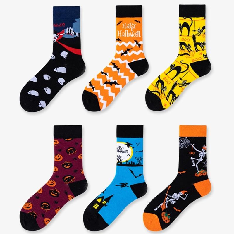 Halloween Socks with Scary Skulls, Vampire Teeth, and Pumpkin Faces Charm Designing Woman Man Autumn Winter Socks