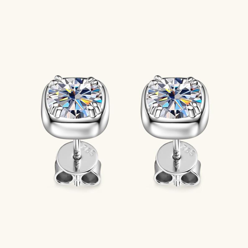 Silvere Glam Cercei Stud din Argint Sterling 925 cu Moissanit de 1 carat Pentru Femei, La Modă, Simpli și Versatili, Cercei Mici Cub de Zahăr