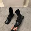 Fashion British style square knitted socks boots 2025 new women's boots high quality slimming loafers women's ankle boots single shoes
