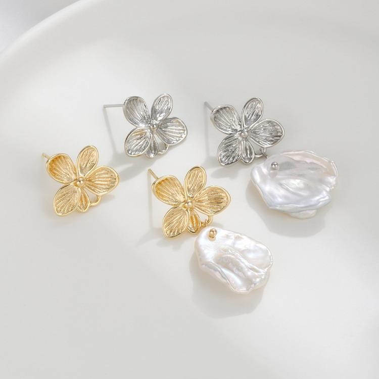 

14K Gold-Filled Silver Butterfly & Flower Stud Earrings