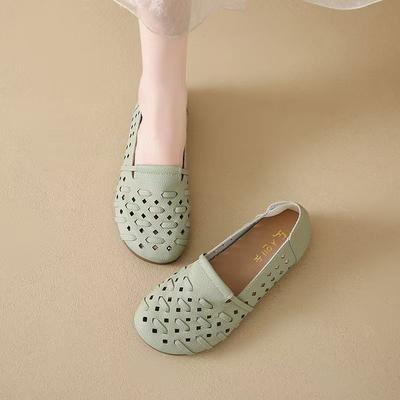 Été nouveau respirant creux chaussures Doudou pour femmes semelle souple surface souple tissu tissé confortables semelle plate chaussures simples