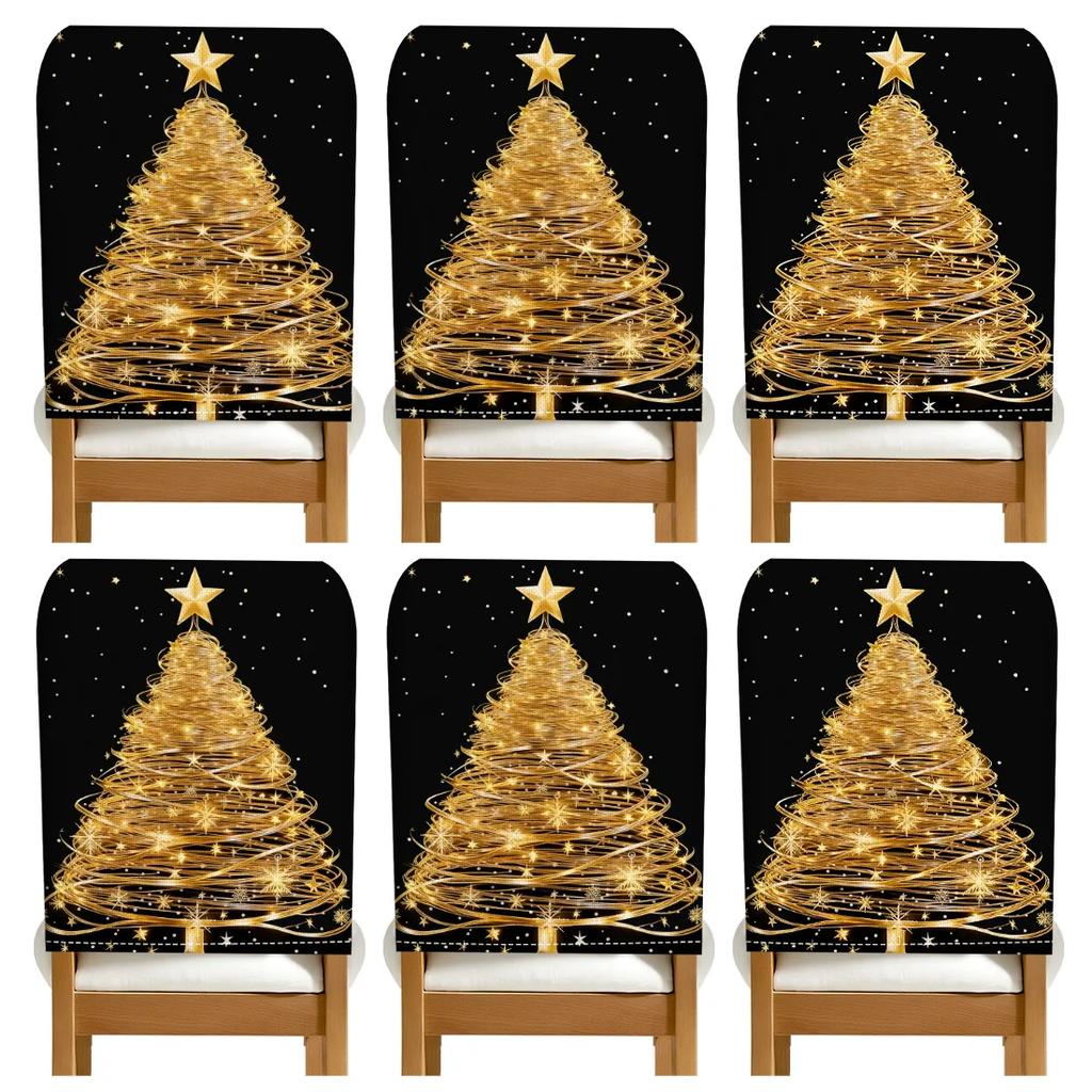 2/4/6pcs/set Black Gold Christmas Tree Chair Cover Table Decoration Dining Seat Chair Covers Dining Room Bar Party Banquate
