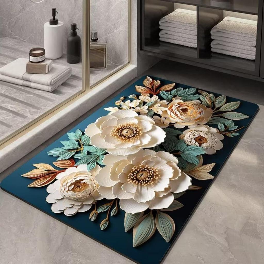 Diatom Printing Bathroom Thickening Mat Bath Non-slip Carpets In Wash Basin Bathtub Side Floor Rug Shower Room Doormat Memory Foam 3D Pad