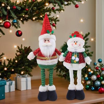 Christmas Plush Doll with Retractable Legs Handmade Standing Snowman Santa Claus Plush Toy Xmas Winter Holiday Party Decoration Ornament