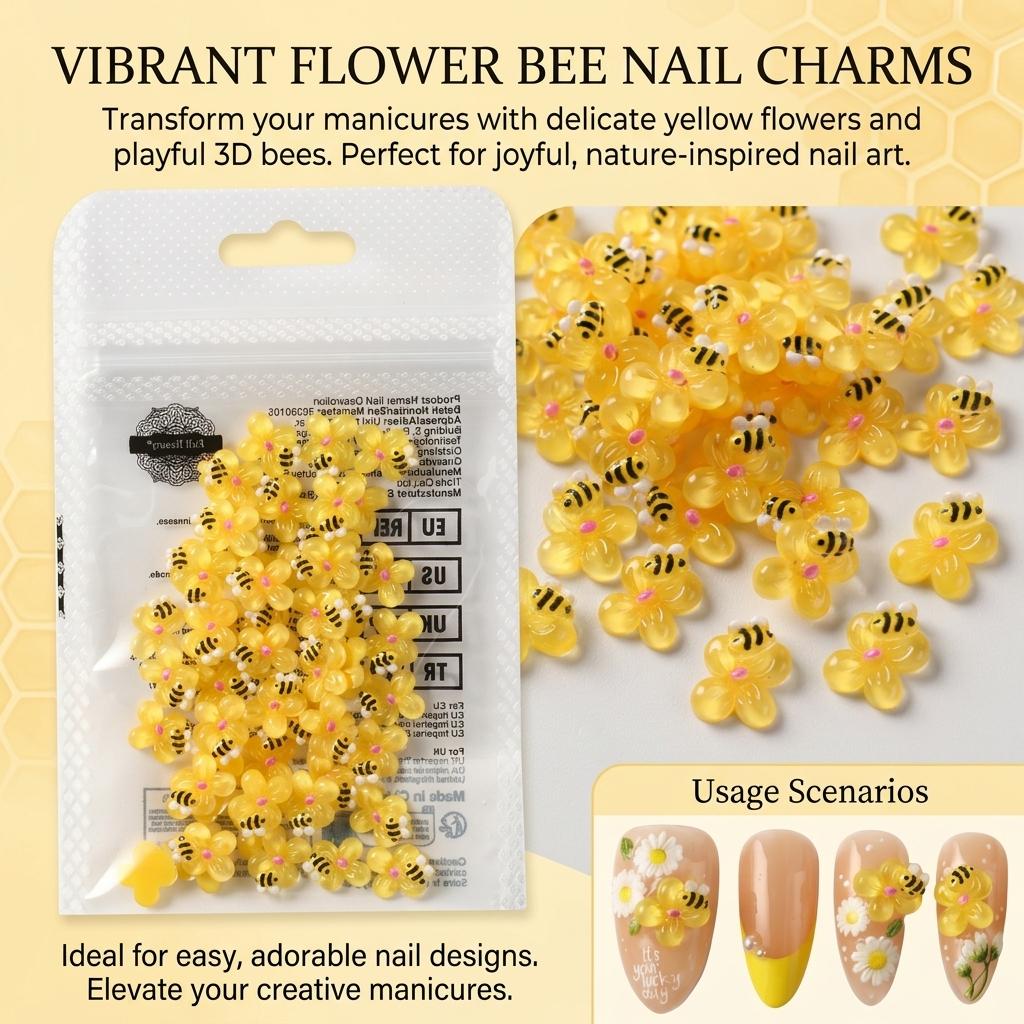 3D Resin Flower Bees Nail Art Decorations for Spring Summer Creative Designs