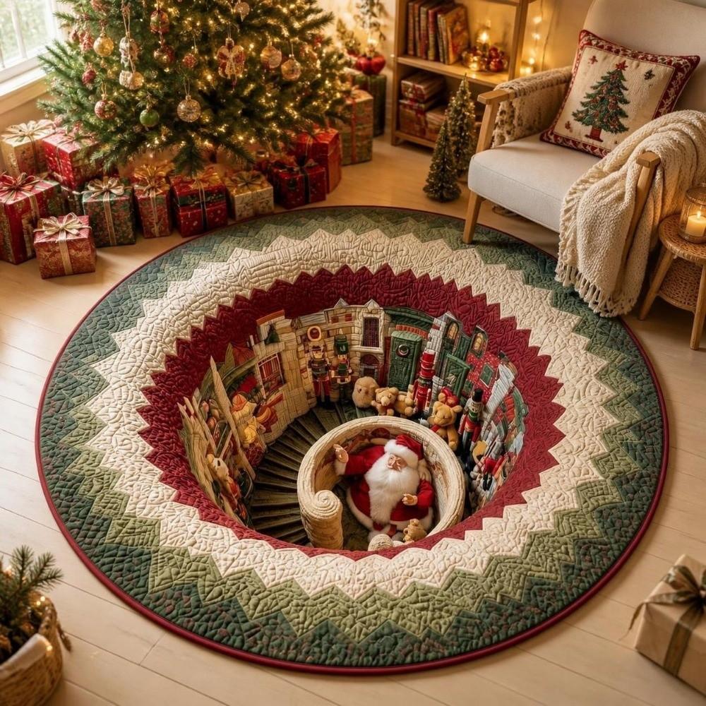 Non-Slip Christmas Rug 2D Flat Printed Xmas Home Decor Round Vortex Carpet Christmas