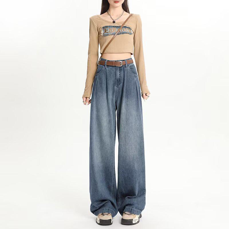 

Women s Cement Gray Fleece-Lined High-Waisted Wide-Leg Jeans - Slimming Straight-Leg Petite Style for Autumn/Winter XS