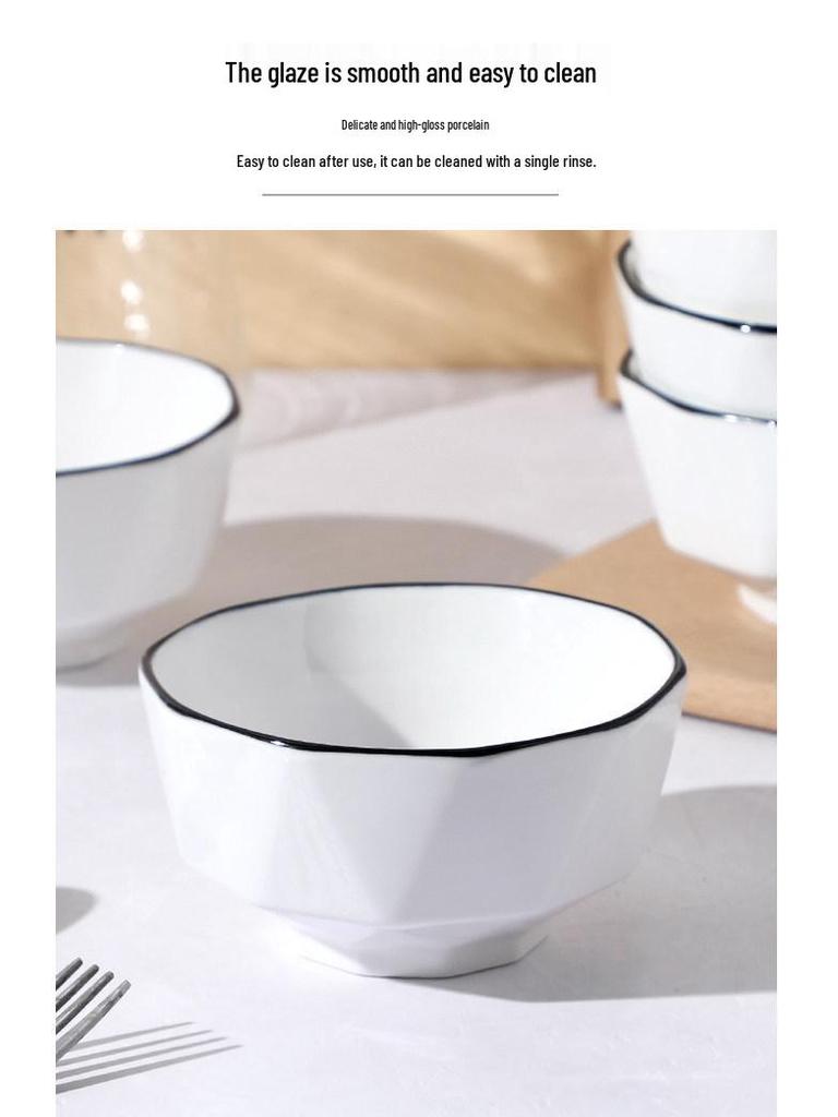 5-Inch Nordic Ceramic Rice Bowl Set - Creative Diamond Design