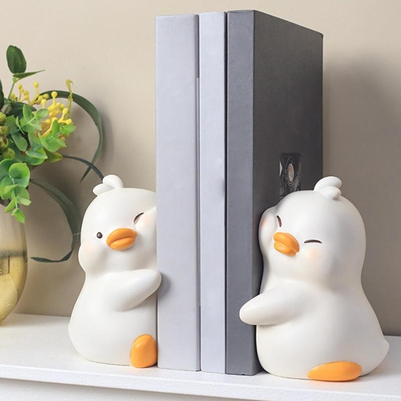 2Pcs Cartoon Duck Book Ends for Shelves Animal Shape ABS Bookends Book End Decorative Book Stoppers for Shelves Desk