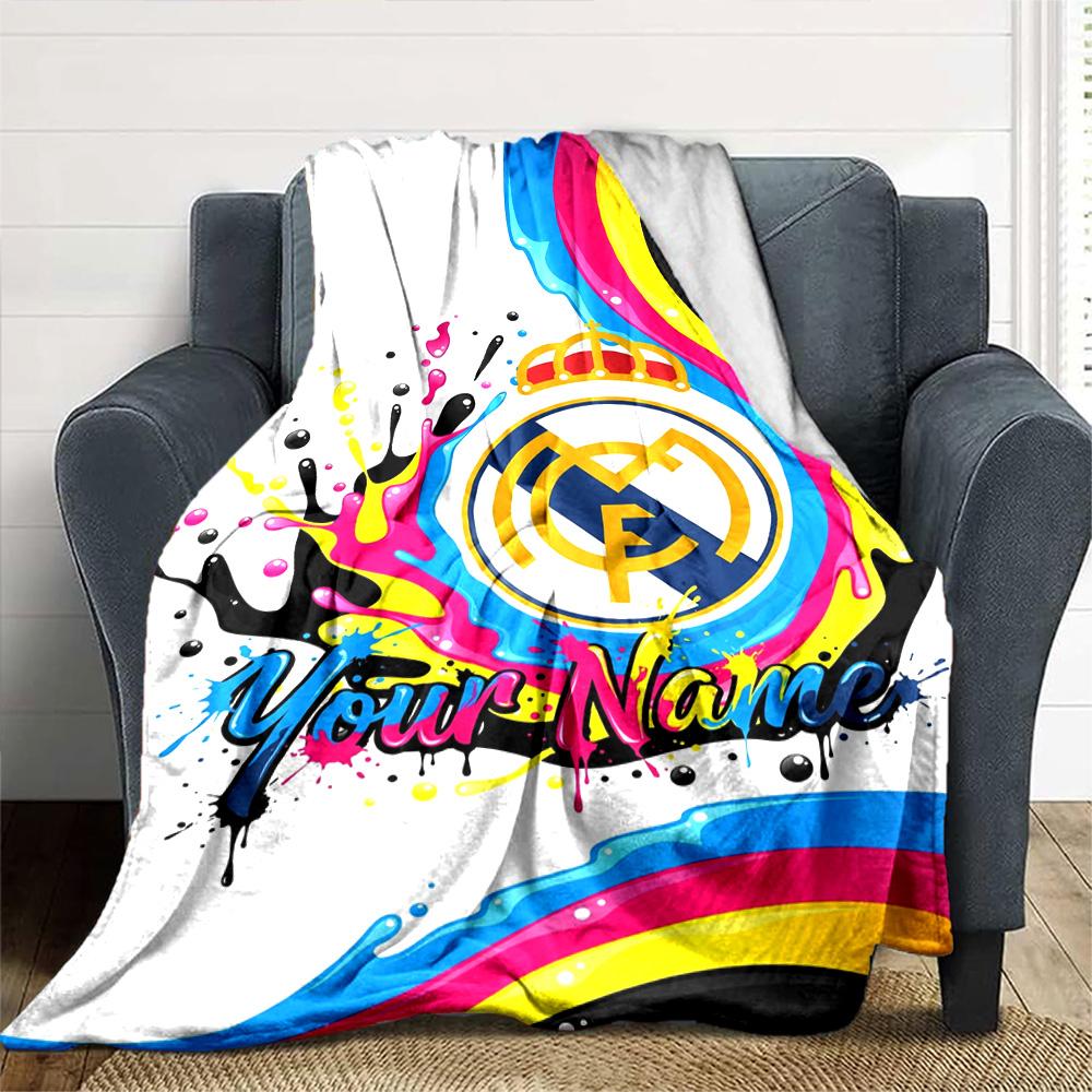 Real Madrid Club Customize Text Blanket Lightweight Customizable Blanket Ultra-Soft Perfect for Livingroom Living Room Seaside Office