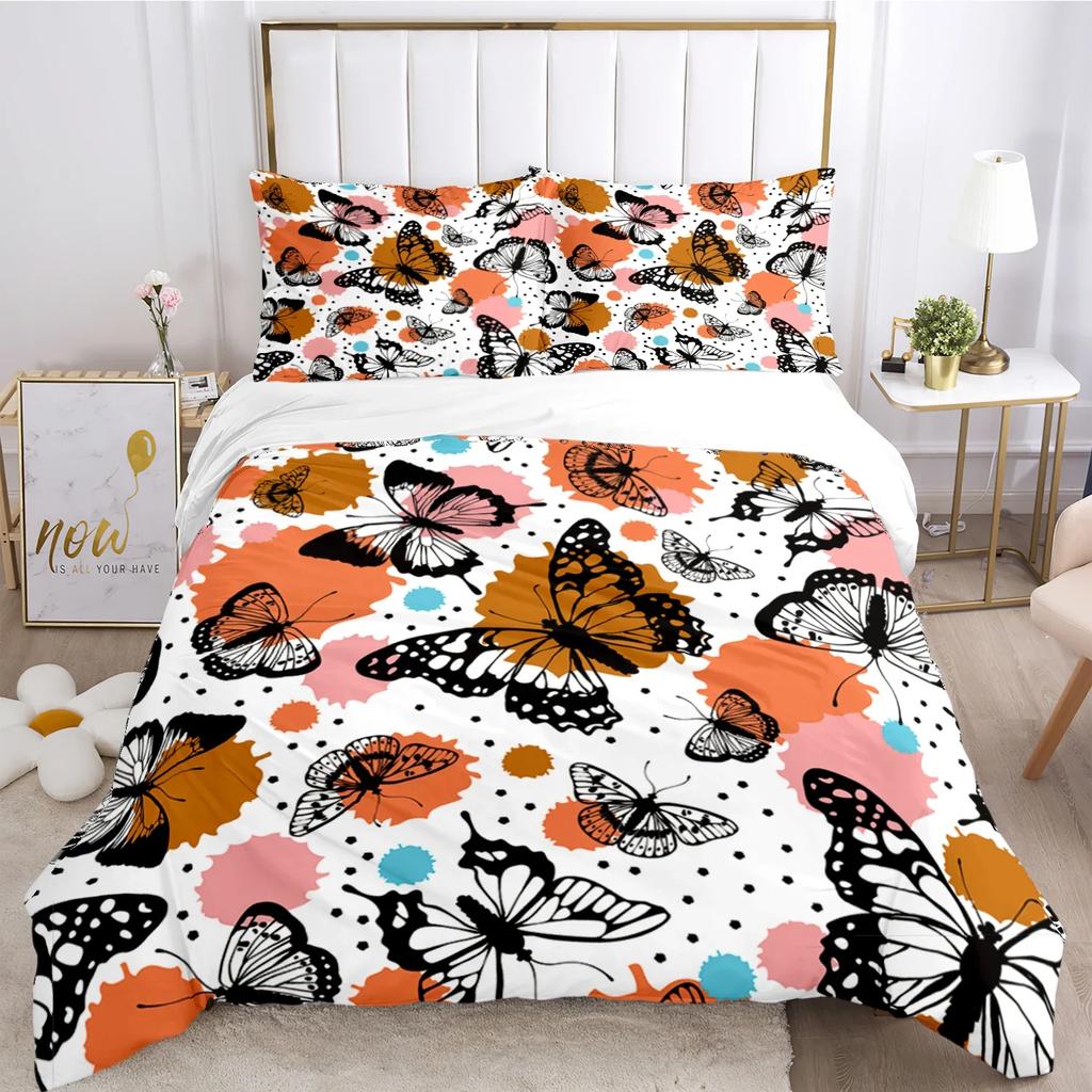 Cartoon Butterfly HD Print Polyester Bedding Sets Girl Kids or Adults for Beds Quilt Cover Pillowcase King Size  Bedding Set