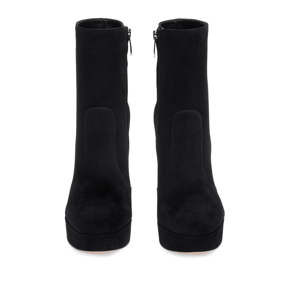 Suede Ankle Boots For Women High Chunky Heel With Platform Side Zipper Stylish Autumn/Winter Shoe Trendy Comfortable