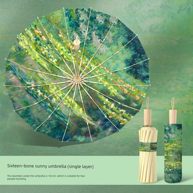 Very Beautiful Umbrella for Girls Good-looking Extra Large Thickened Reinforced Rain Or Shine Dual-Use Oil Painting Folding Ins Niche