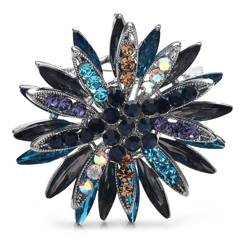 

Wuli&baby 2 Layers Sparkling Rhinestone Flower Coat Brooch Crystal Plant Badge For Women Cloth Accessory