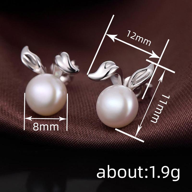 Japan and Korea Cute Long-eared Rabbit Stud Earrings, Lady Imitation Pearl Luster Jewelry