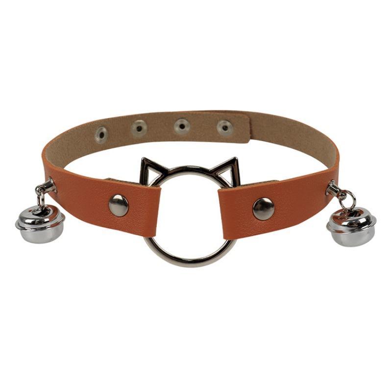 European and American personality cat head leather collar neck strap, Harajuku PU punk bell necklace jewelry performance collarbone chain