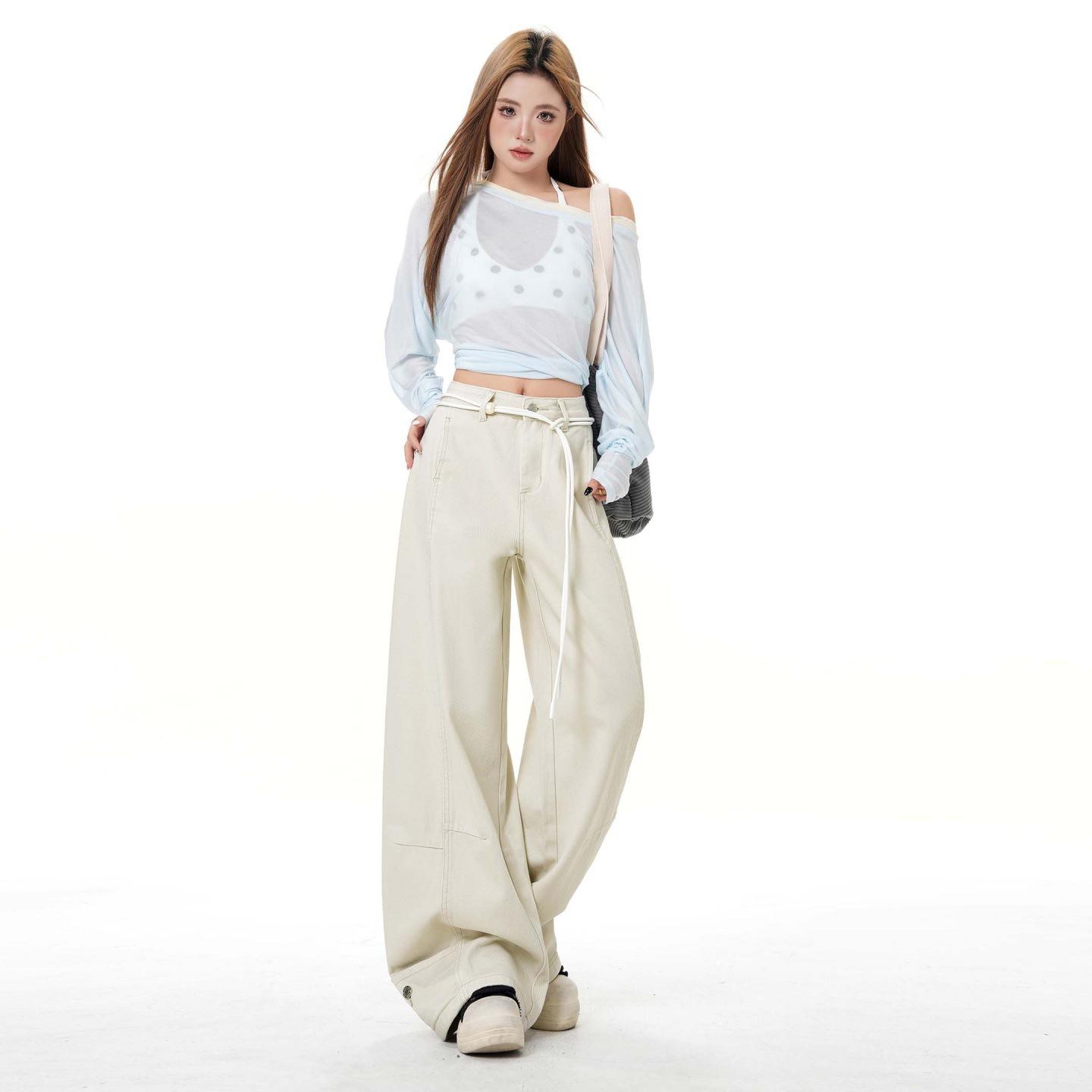 Women s High Waist Curved Leg Jeans - Spring 2026: Loose, Comfortable, Versatile Wide-Leg Pants XS