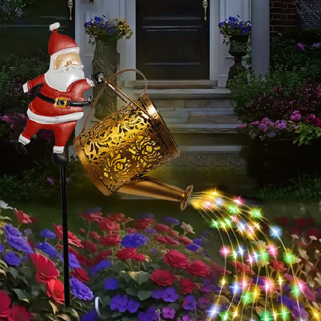 Solar Santa Claus Watering Can with LED Light Outdoor Decorative Solar Lights Solar Santa Claus Kettle Lights Outdoor Decor