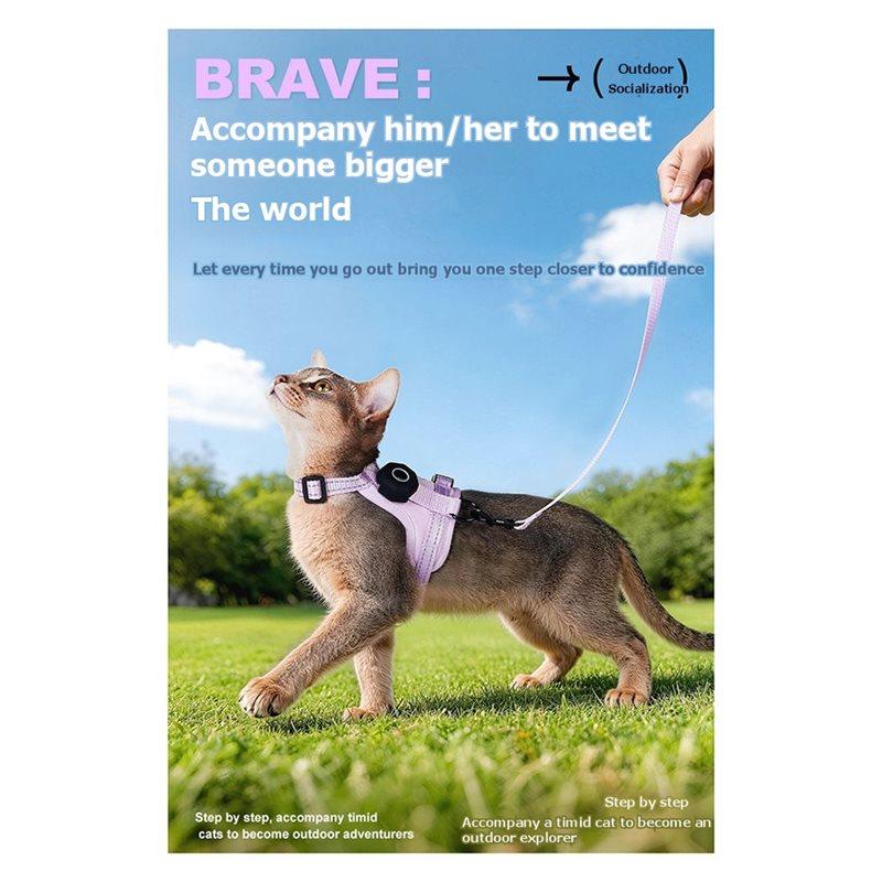 ABKP-Escape-Proof Cat Harness XS With For Airtag Holder Reflective Adjustable Kitten Vest For Outdoor Walking Cat