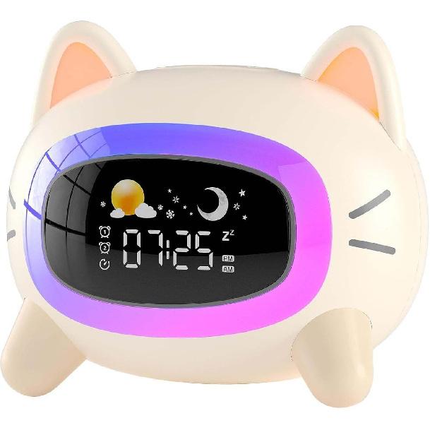 Kids Alarm Clock Ok to Wake Alarm Clock for Kids, Toddlers Night Light Clock for Bedroom, Cat Alarm Clock with Sleep Training and Sound Machine,
