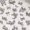 10Pcs Silver Alloy Nail Art Bow Charms Accessories Parts For Manicure Decorate Retro Nails Decoration Design Supplies