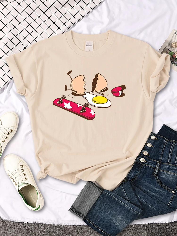 Short Sleeve Tops Funny Broken Egg And Skateboard Women Tshirt Korean Style Hip Hop TShirt For Women Harajuku Casual Clothes