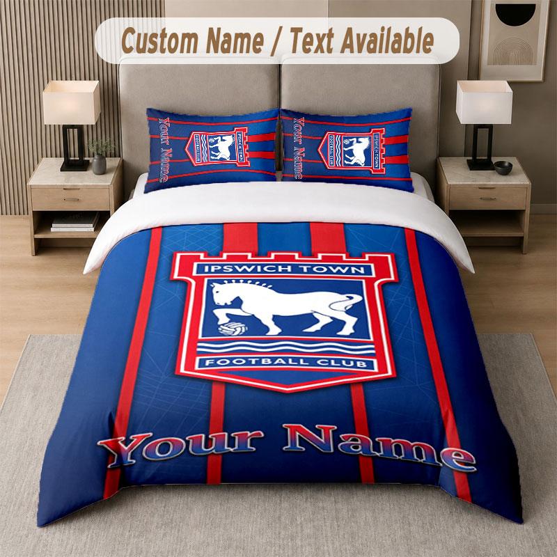 Custom Bedding Set Ipswich Town Pattern, Print Name Text 1 Duvet Cover plus 2 Pillowcases Home Textile