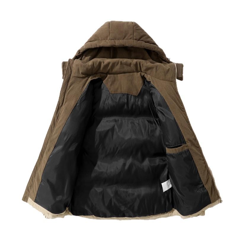 Corduroy Cotton Jacket, Men's, Winter, Trendy, Loose, Color Blocked Cotton Jacket, Men's, Outerwear, Thick Warm Jacket
