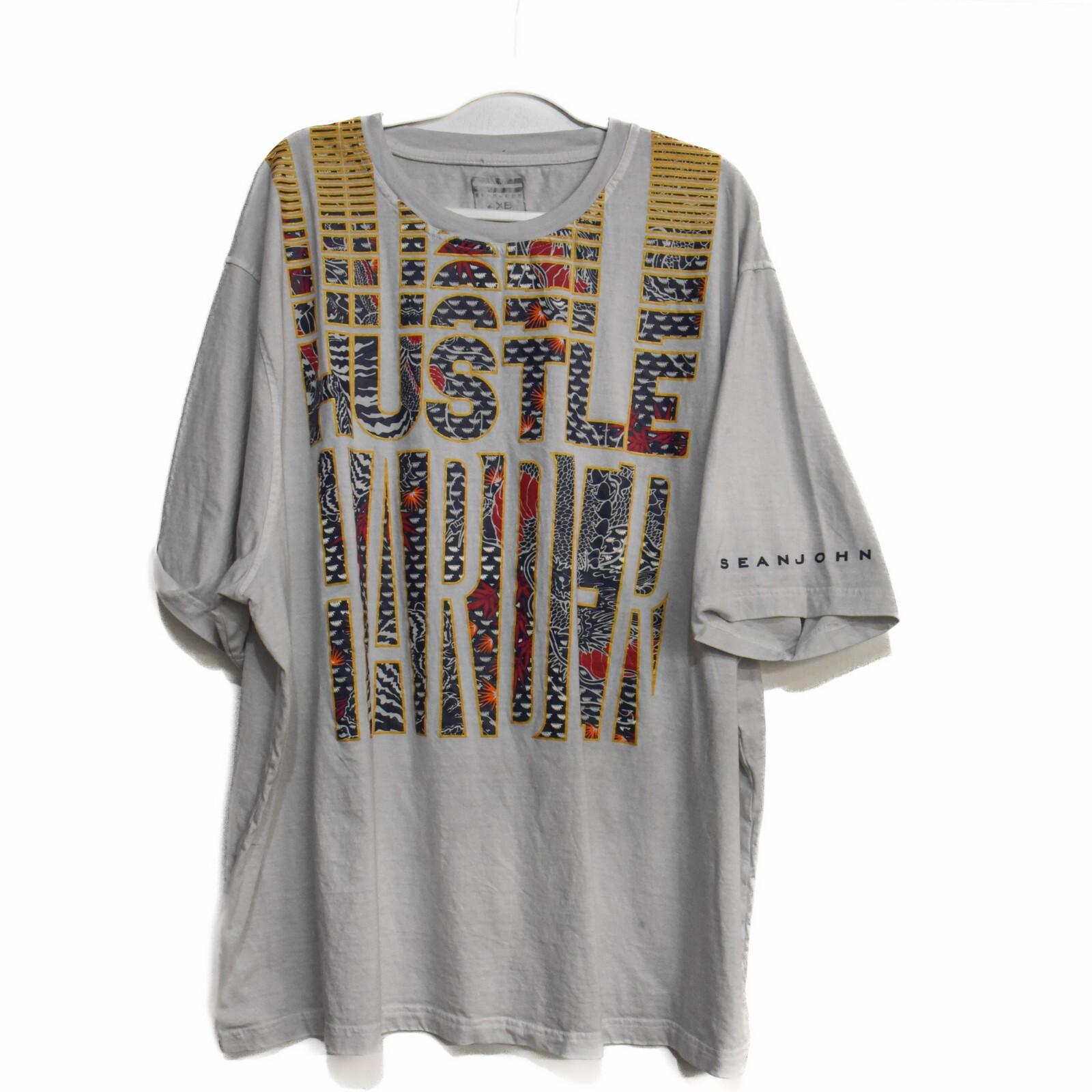Sean John Mens White Cotton Graphic Tee Hustle Harder Casual Short Sleeve 4XB XXXXL