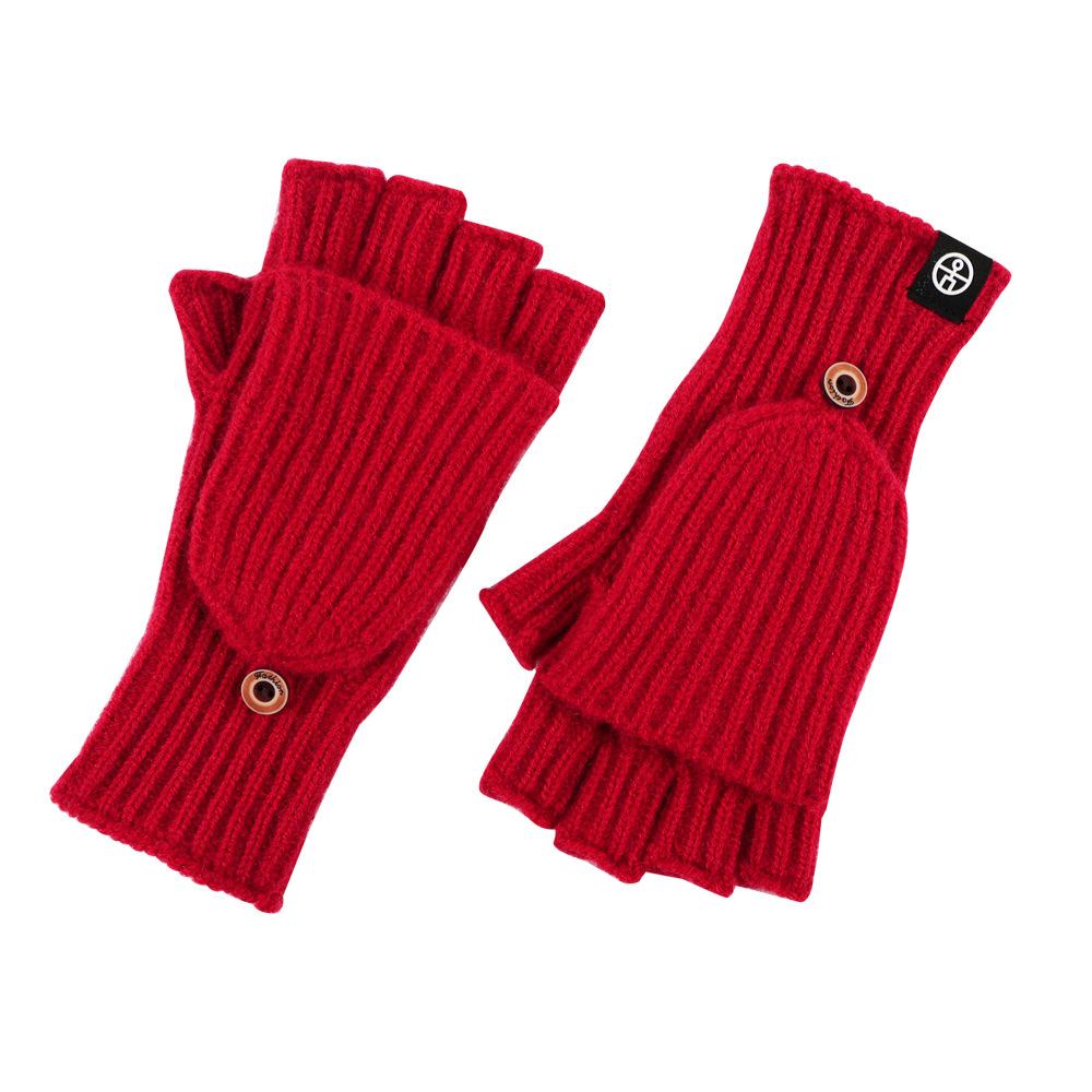 Knitted Flip Gloves for Winter Warmth Half Finger Gloves for Students Writing Thickened Cold proof Yarn Touch Screen Finger Exposed Gloves
