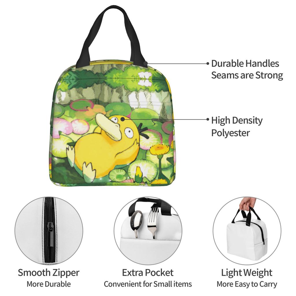 Custom P-Psyducks Insulated Lunch Bag for School Office Cartoon Leakproof Thermal Cooler Lunch Box Men Women