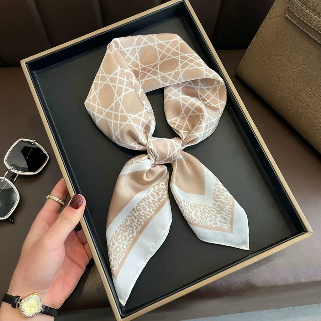Neckerchief Female Luxury Square Scarf For Women Silk Feeling Shawl Satin Hijab Fashion Wraps Hair Bands Ribbon Headband Bandann