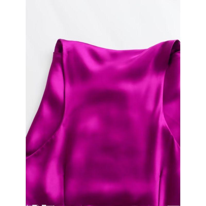 Women's New Fashion Wind Silk Satin Midi Skirt Dress