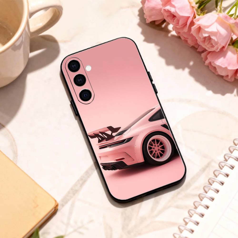 Pink S-Sports C-Car Rear Pattern   phone Case For Samsung Galaxy A73,A72,A71,A70,A53,A52,A51,Others Soft Black Shell