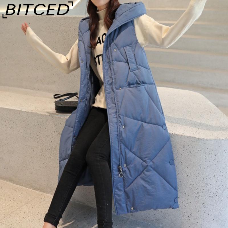 BITCED Down-Filled Quilted Waistcoat for Women - Mid-Length Autumn/Winter Thickened Waistcoat - Knee-Length Outerwear