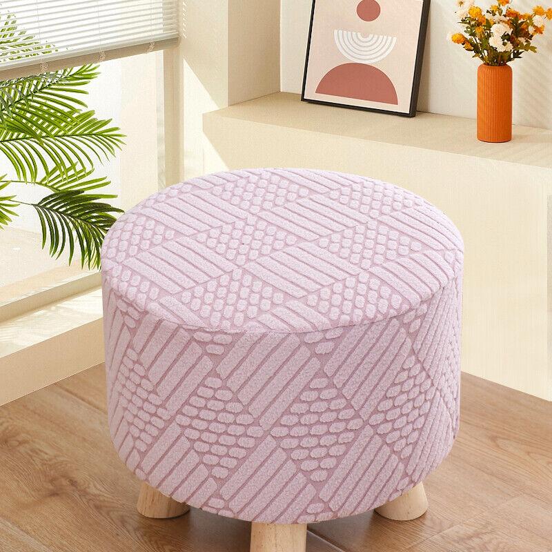 1pc Small Footstool Cover Round Square Stretch Jacquard Ottoman Slipcover Dustproof Seat Cover Living Room ChairCover Home Decor