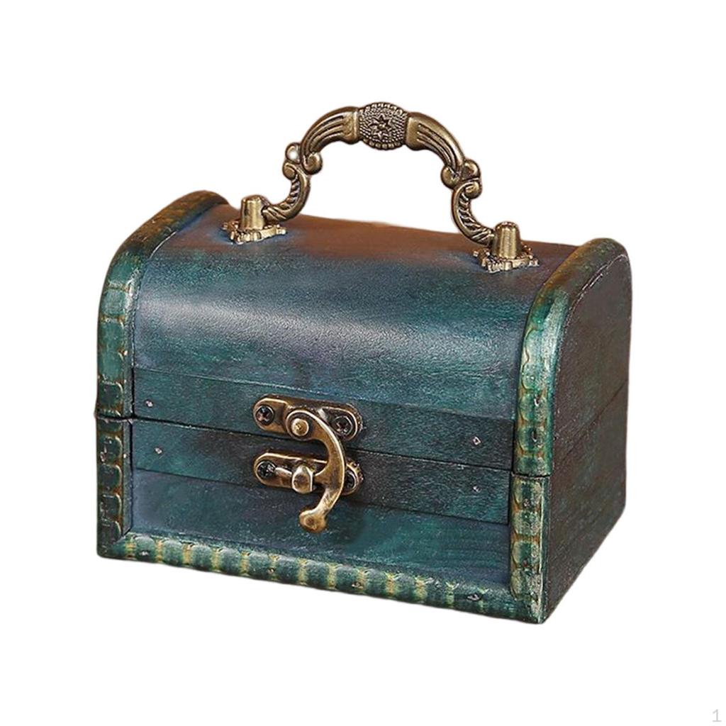 Antique Treasure Chest Box ,Handcrafted Piggy Bank with Lock Portable ,Jewelry Organizer