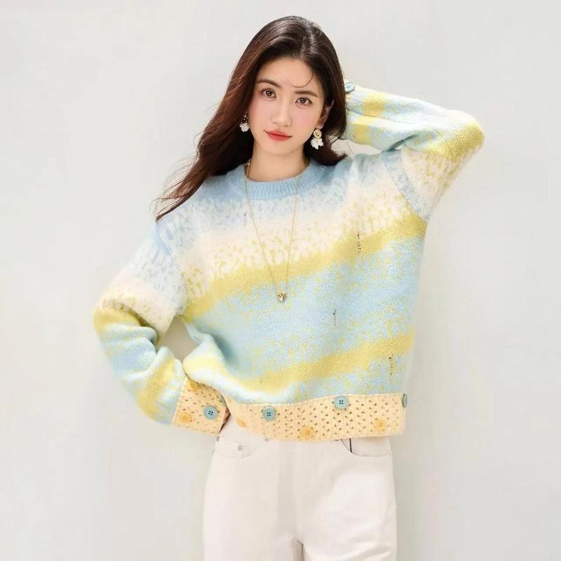 Women's Thick Knit Sweater Round Neck Long Sleeve Pullover Autumn Winter Warm Jumper