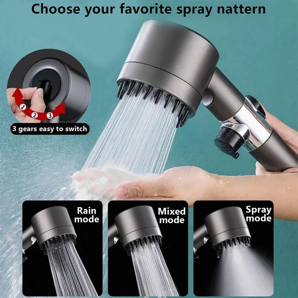 4 Modes Handheld Shower Head with Brush Cotton Filters One-click Stop Water Saving High Pressure Showerhead for Bathroom