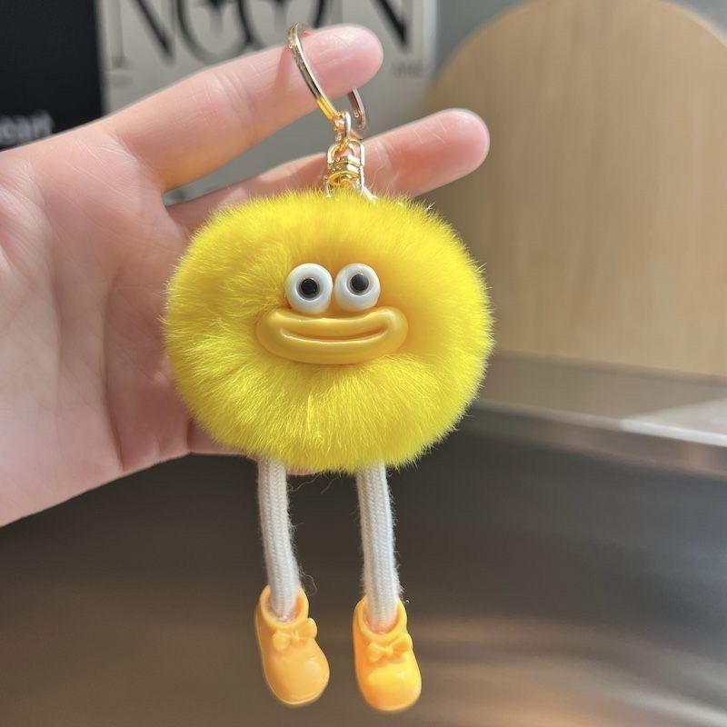 Faux Rabbit Fur Plush Ball Doll Keychain Charm