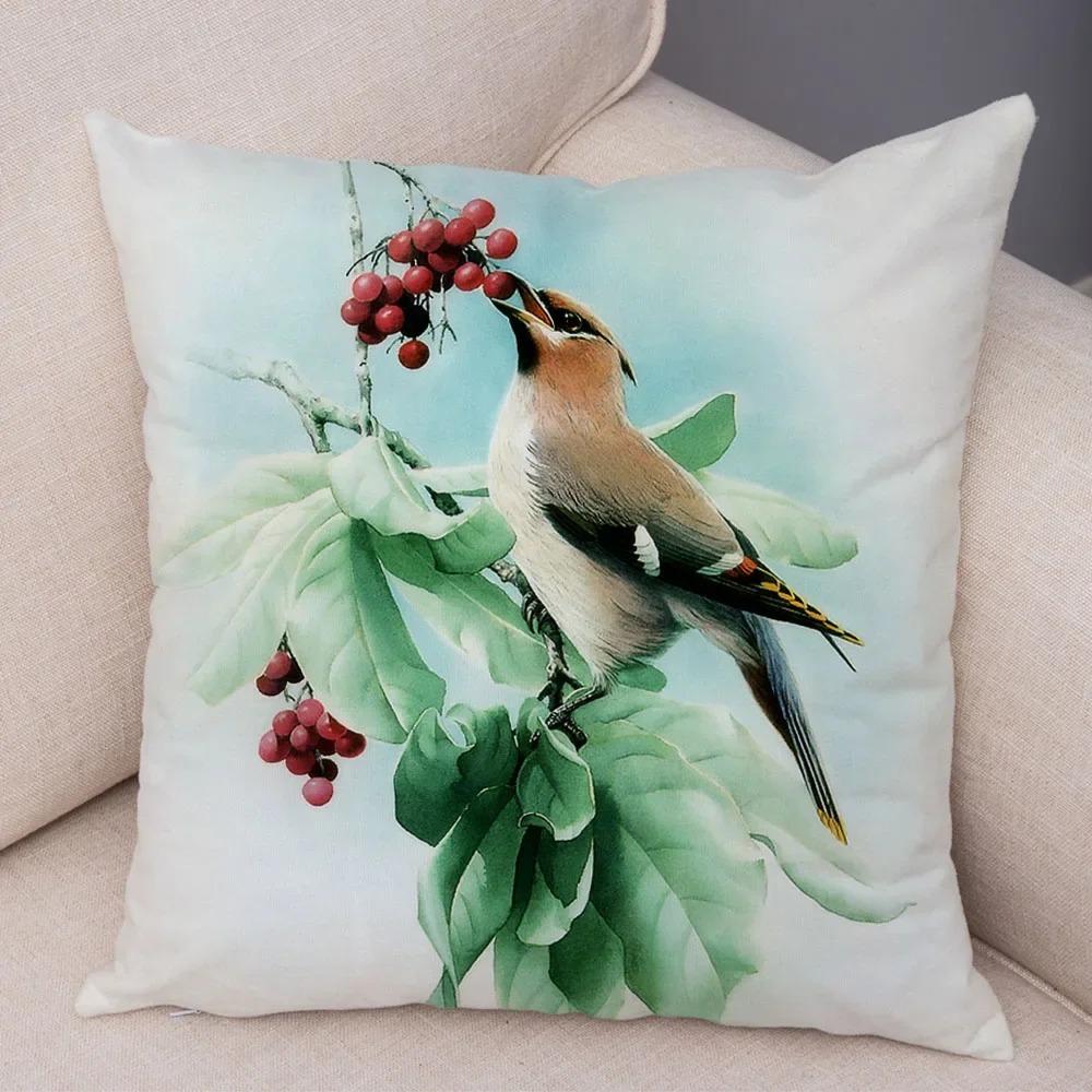 Birds And Flowers Double-sided Printed Pillow Cover Short Plush Suitable Living Rooms Bedrooms Sofas Throw Cushion Cover