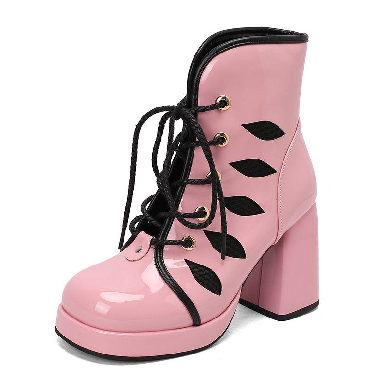 

2025 Fashion Women Ankle Boots Round Toe Block Heels 9cm Platform 2.5cm Lace Up Breathable Mesh Dating Bota 41 42 43 38