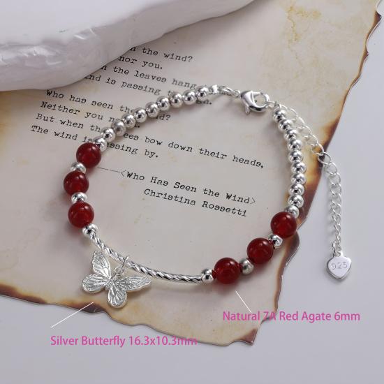 VENTFILLE 925 Sterling Silve Red Agate Bracelet for Women Flower Pendant Lucky Bead Originality Jewelry Gift Dropshipping